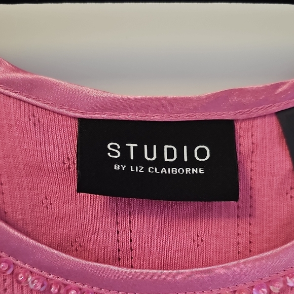 Studio By Liz Claiborne Pink Ribbed Fitted Tank Top 100% Cotton Size M - Picture 2 of 6